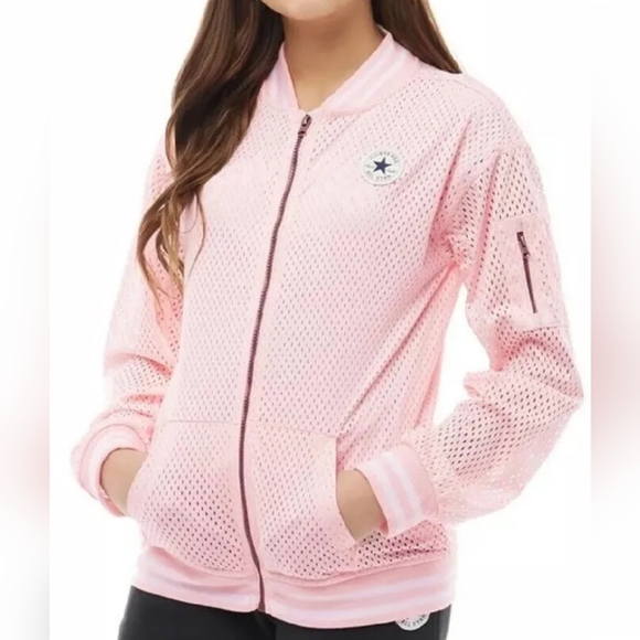 Converse Girl's Lightweight Pink Mesh Varsity Jacket, Size Large, 12-13 Years - Picture 2 of 8